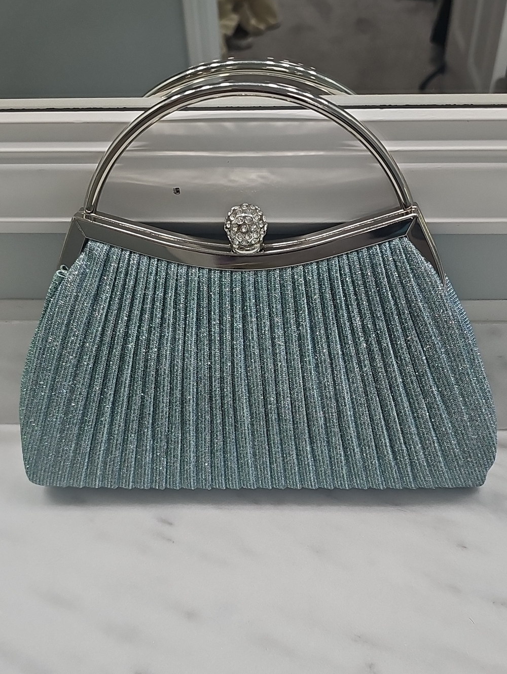 SHEIN Light Blue Pleated Glitter Top-Handle Clutch